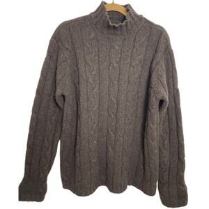 Vintage American Eagle Espresso Brown Lambswool Donegal Cable Fisherman Sweater